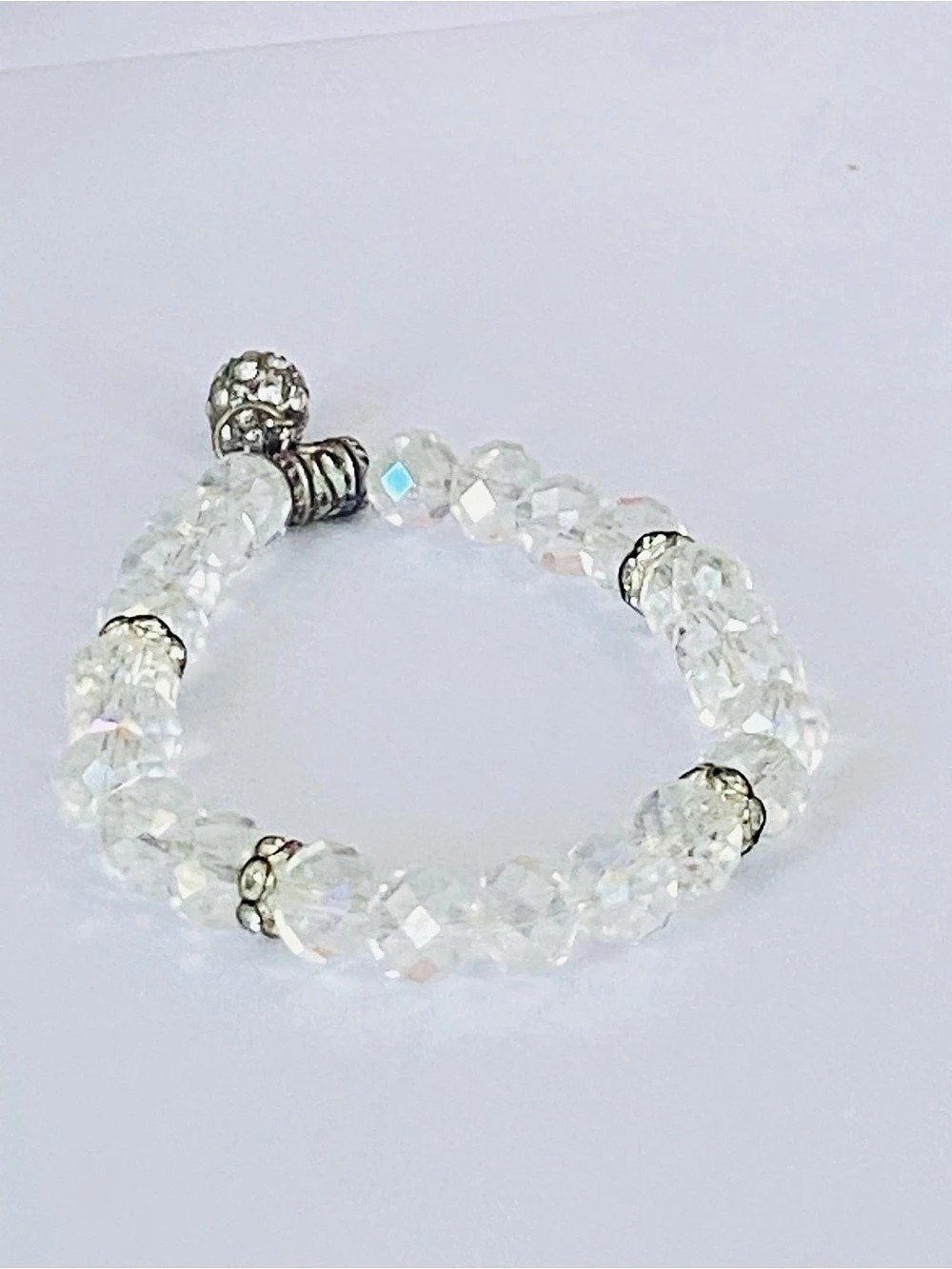 Vintage Faceted Clear Crystal and Silver Tone Bead Bracelet